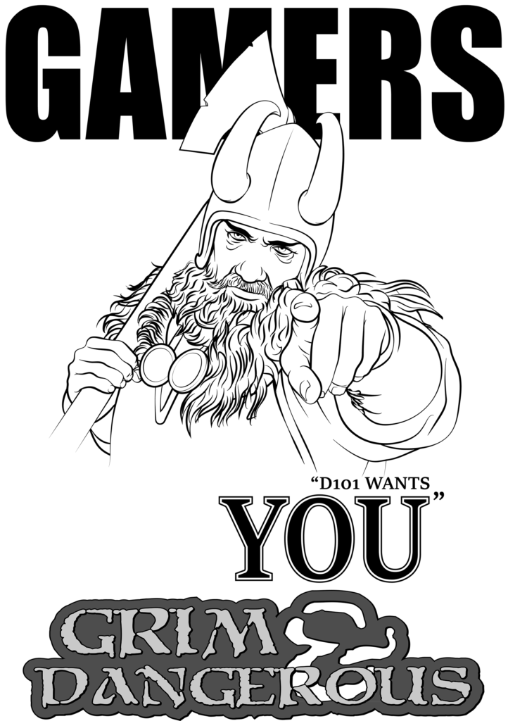 Dwarf pointing towards viewer, with the caption Gamers D101 Wants You,